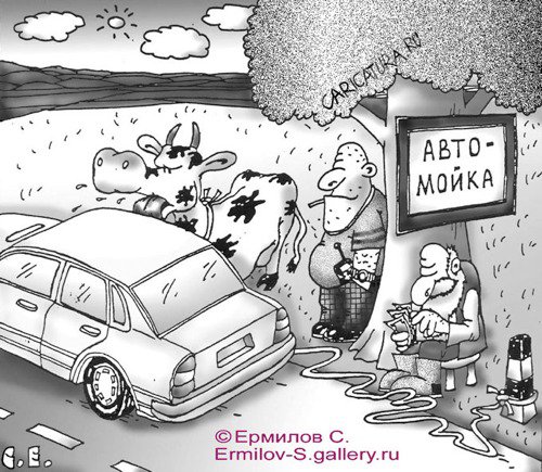 Карикатура "Автомойка", Сергей Ермилов