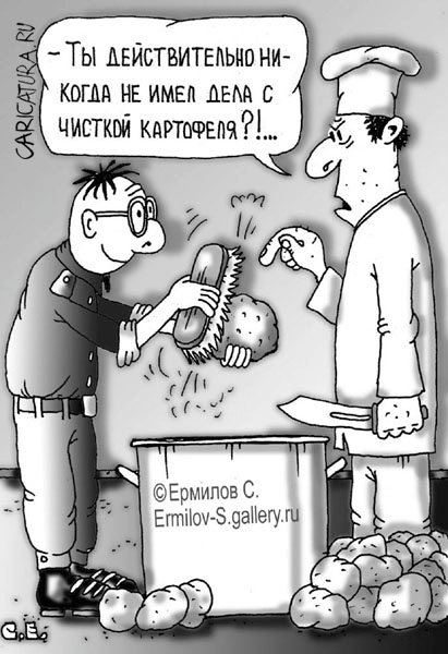 Карикатура "Чистка картофеля", Сергей Ермилов
