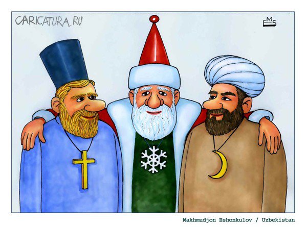 Карикатура "Мир, дружба, Новый год", Махмуд Эшонкулов