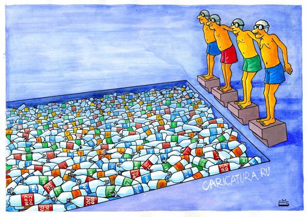 Карикатура "Заплыв", Махмуд Эшонкулов