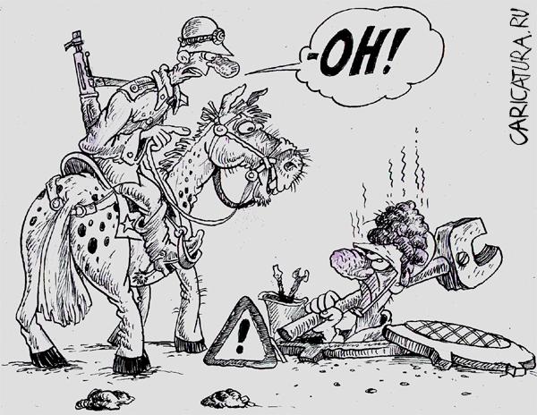 Карикатура "Конная милиция", Бауржан Избасаров