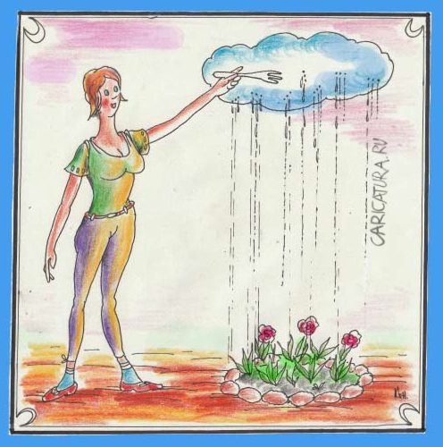Карикатура "Девушка и клумба. И дождик...", Николай Кинчаров