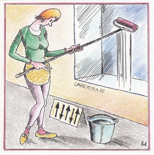 Карикатура "Как правильно мыть витрину", Николай Кинчаров