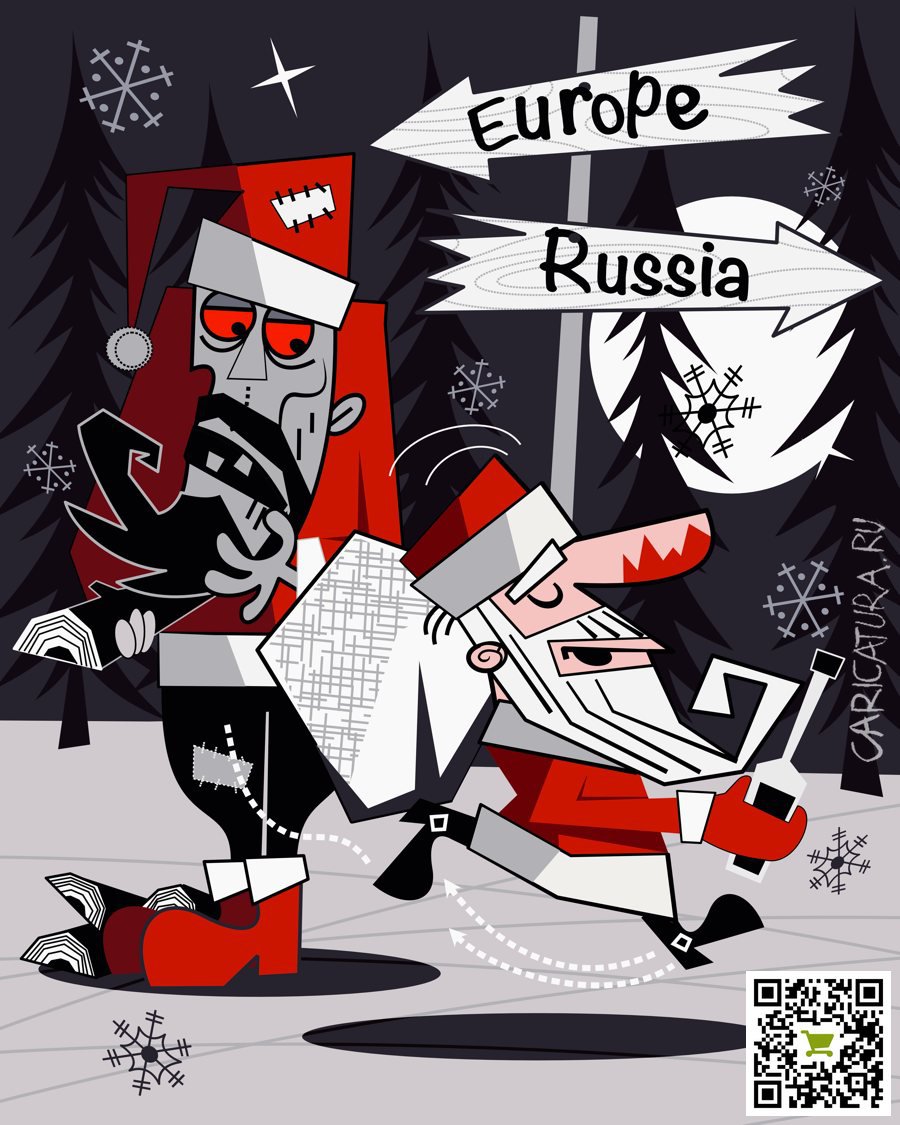 Карикатура "Дед Мороз и Santa", Алексей Корякин