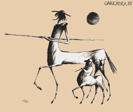 Карикатура "Дон Кихот и Санчо Панса", Серик Кульмешкенов