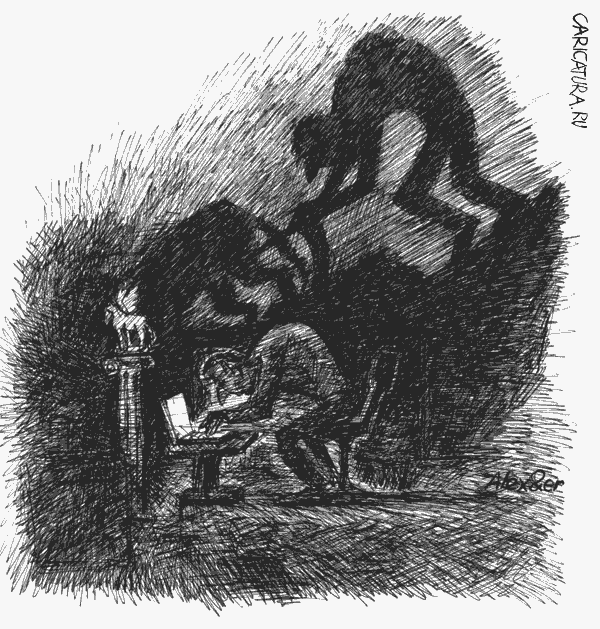 Карикатура "Поэзия мозга и проза спины", Александр Матис