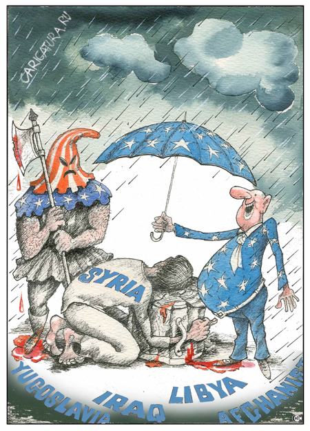 Карикатура "Американская демократия и европейская гуманность", Николай Свириденко