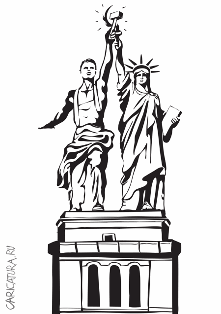 Карикатура "Американская свобода в надежных руках...", Aleks Pill