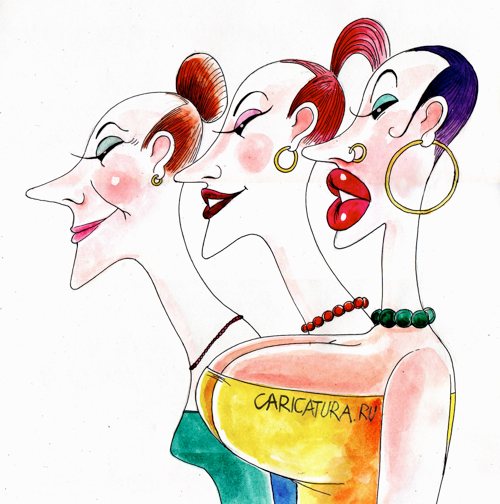 Карикатура "Три поколения модниц", Александр Попов