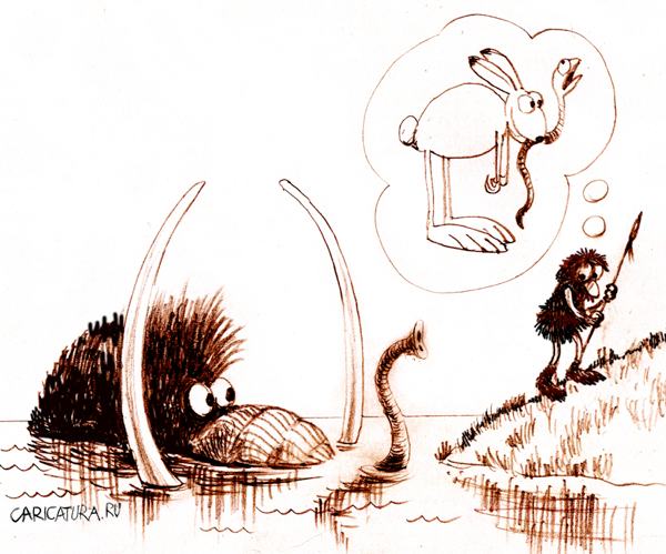 Карикатура "Заяц, пожирающий змею...", Александр Попов