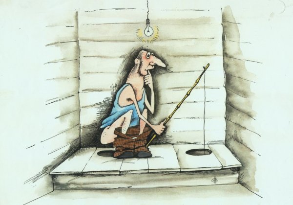 Карикатура "Заядлый рыбак", Сергей Сиченко