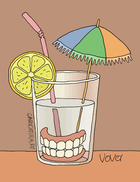 Карикатура "Зубы в стакане", Владимир Иванов