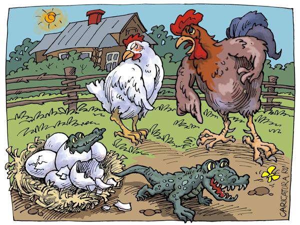 Карикатура "Курица или яйцо - Крококур", Михаил Жилкин